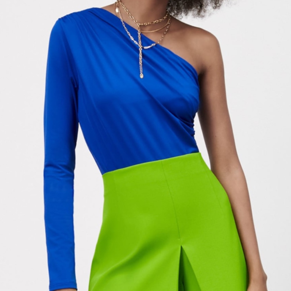 Zara One shoulder blue bodysuit